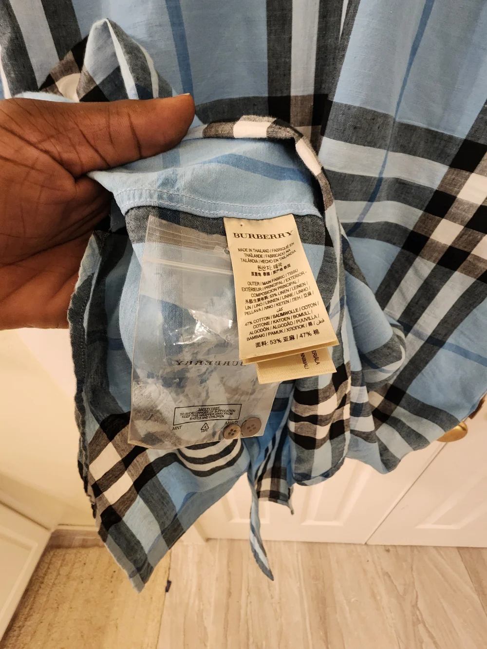 Burberry Light Blue Check Button Up Shirt
